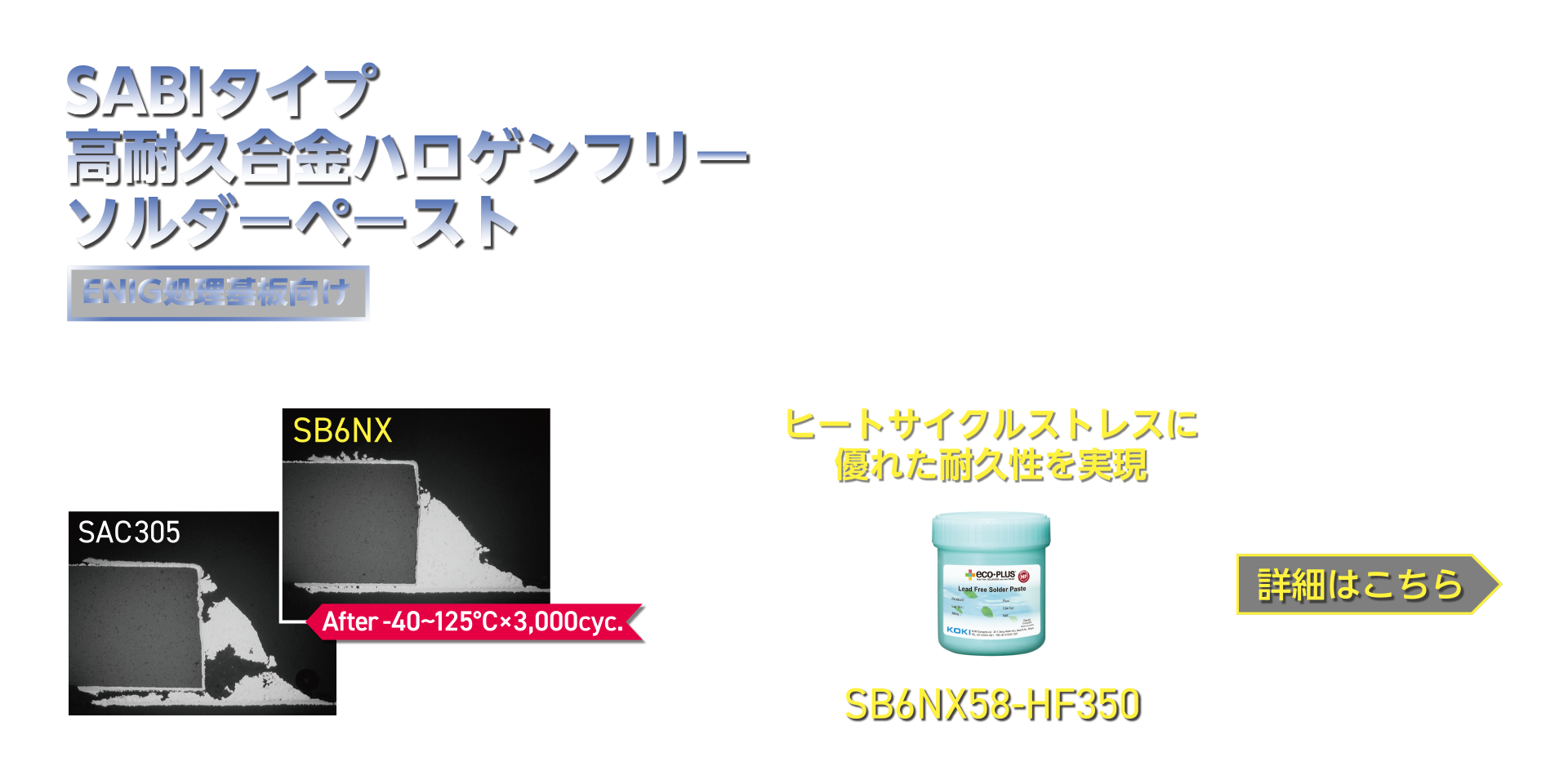 SB6NX58-HF350,SABIタイプ高耐久合金ハロゲンフリーソルダーペースト ENIG処理基板向け